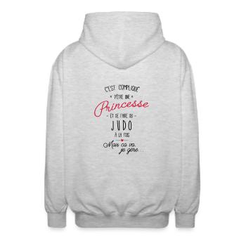 princesse et Judo - Veste à capuche unisexe - gris clair chiné - Dos - AI Model Male 185 light (185cm)