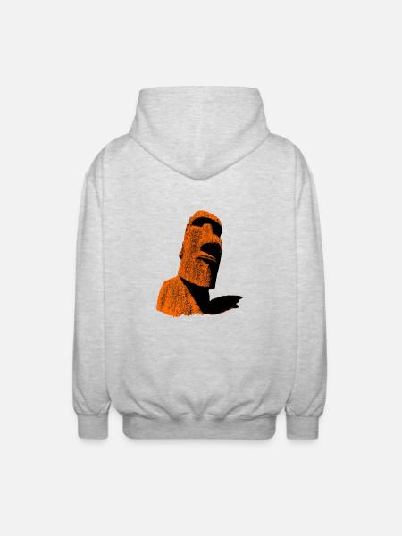 moai orange - Unisex Hooded Jacket - light heather grey