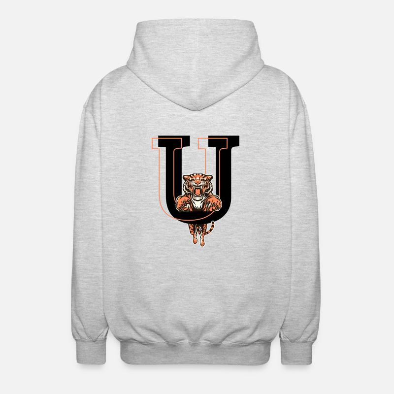 Buchstabe u Tiger - Geschenkidee - Unisex Kapuzenjacke - Hellgrau meliert