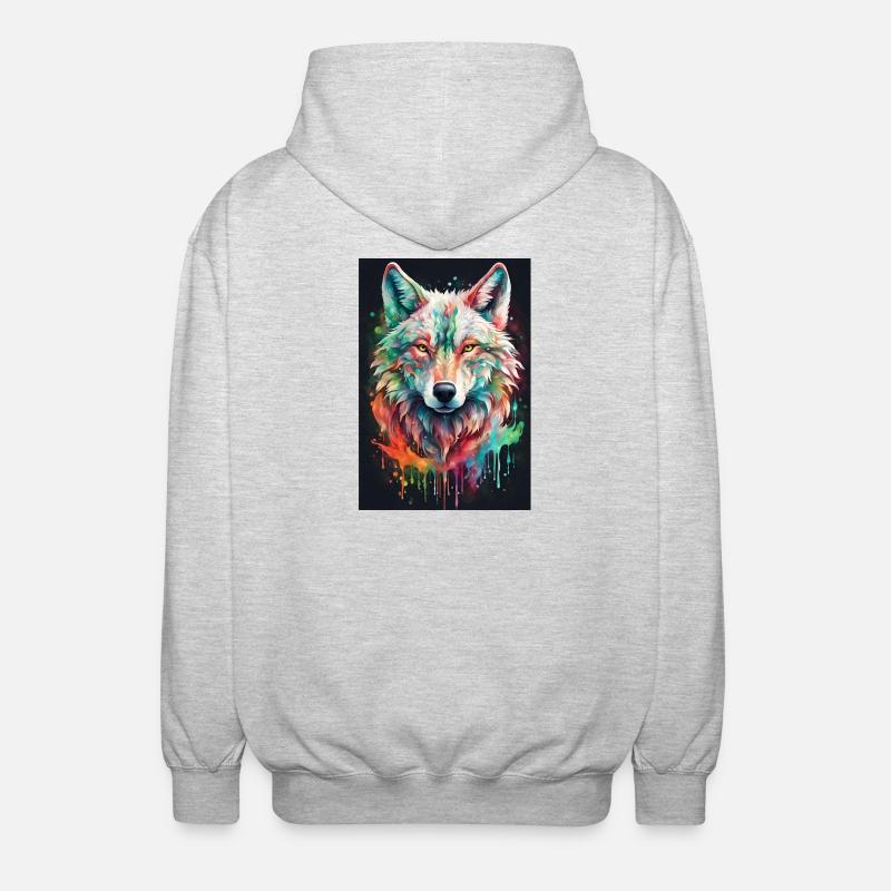 Bunter Wolfkopf Farbexplosion - Unisex Kapuzenjacke - Hellgrau meliert
