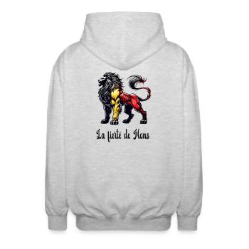 Mons lion flag design - Unisex Hooded Jacket - light heather grey - Back - AI Model Male 185 light (185cm)