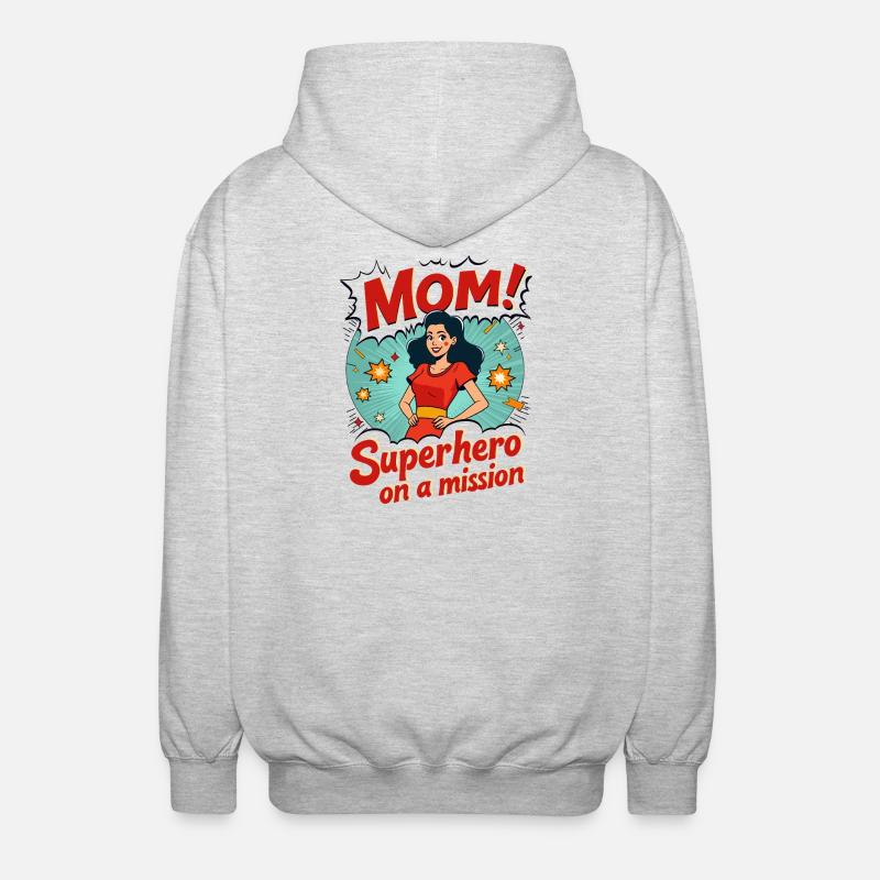 Mutter, Superheldin auf einer Mission ! - Unisex Kapuzenjacke - Hellgrau meliert
