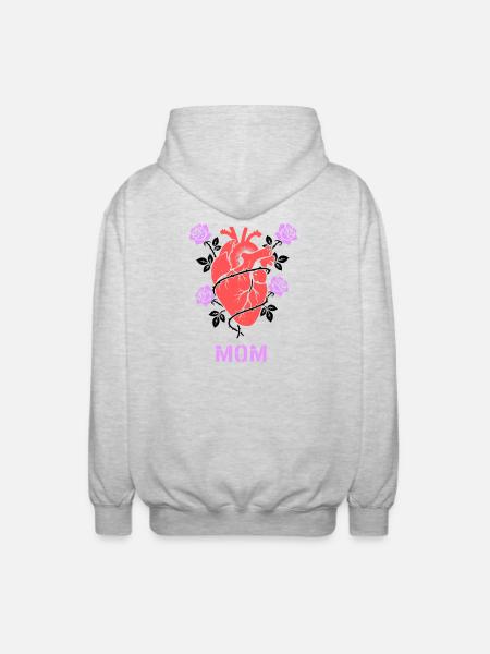 Anatomical Heart Roses Mom - Unisex Hooded Jacket - light heather grey