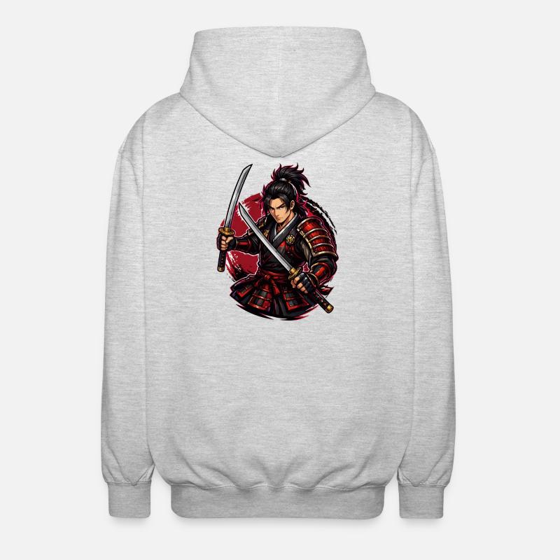 Combattant Samouraï dans Red Swirl - Veste à capuche unisexe - gris clair chiné