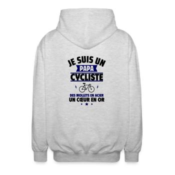 Cadeau fête des pères Papa cycliste en or,vélo - Veste à capuche unisexe - gris clair chiné - Dos - AI Model Male 185 light (185cm)