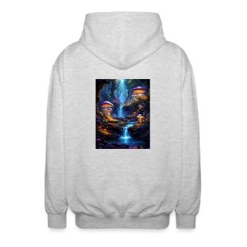 Magischer Wald mit Wasserfall - Unisex Kapuzenjacke - Hellgrau meliert - Hinten - AI Model Male 185 light (185cm)