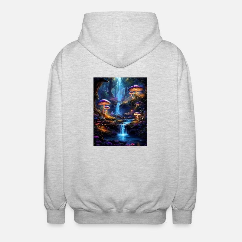 Magischer Wald mit Wasserfall - Unisex Kapuzenjacke - Hellgrau meliert
