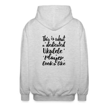 This is what a dedicated Ukulele player looks like - Unisex Hooded Jacket - light heather grey - Back - AI Model Male 185 light (185cm)