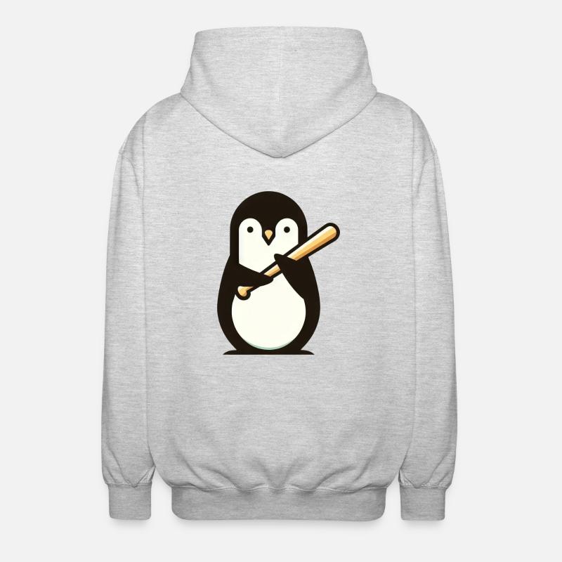 Süßer Pinguin Baseball Comic - Unisex Kapuzenjacke - Hellgrau meliert