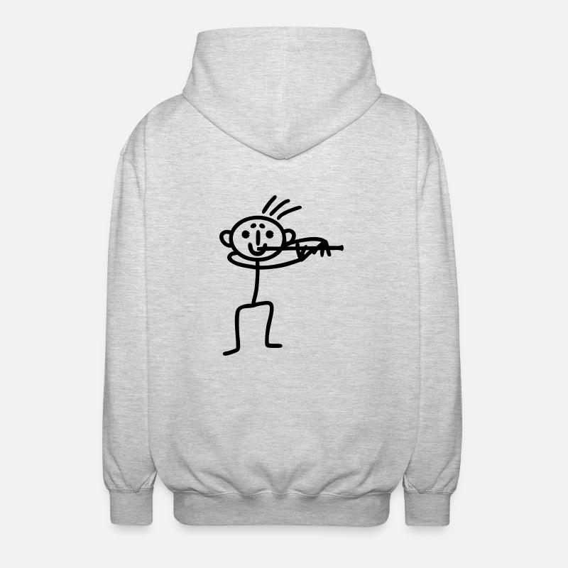 Strichmännchen Querflöte - Unisex Kapuzenjacke - Hellgrau meliert