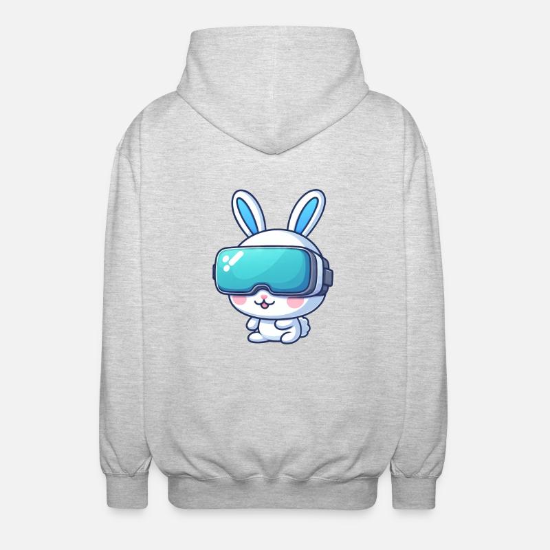 VR-Gaming Hase: Virtuelle Abenteuer - Unisex Kapuzenjacke - Hellgrau meliert