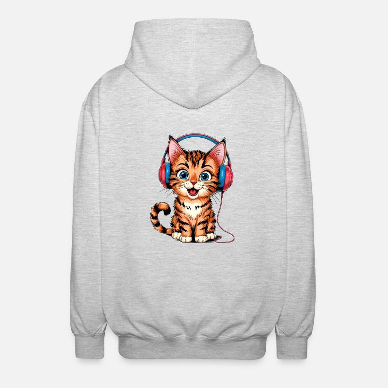 Kopfhörer-Kätzchen - Unisex Kapuzenjacke - Hellgrau meliert