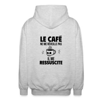 Le café me ressuscite - Veste à capuche unisexe - gris clair chiné - Dos - AI Model Male 185 light (185cm)