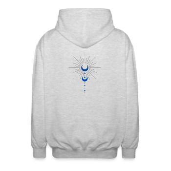 Peace symbol with moon - Unisex Hooded Jacket - light heather grey - Back - AI Model Male 185 light (185cm)
