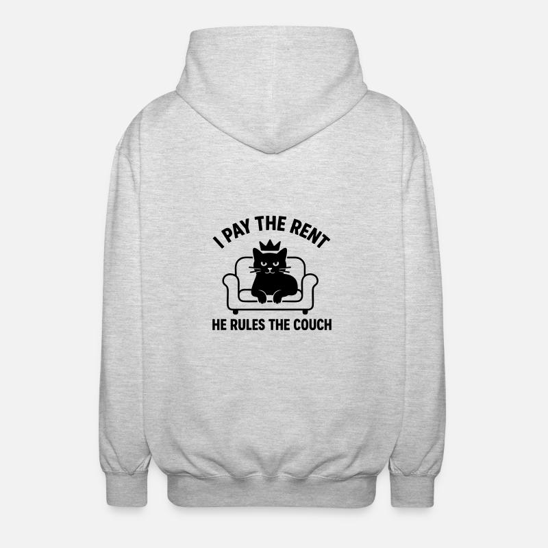 Lustige Katze Herr des Sofas - Unisex Kapuzenjacke - Hellgrau meliert