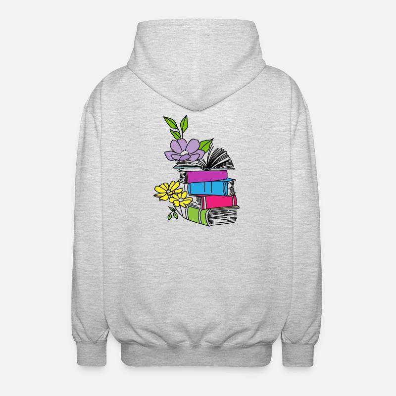 Bücher mit Blumen - Unisex Kapuzenjacke - Hellgrau meliert