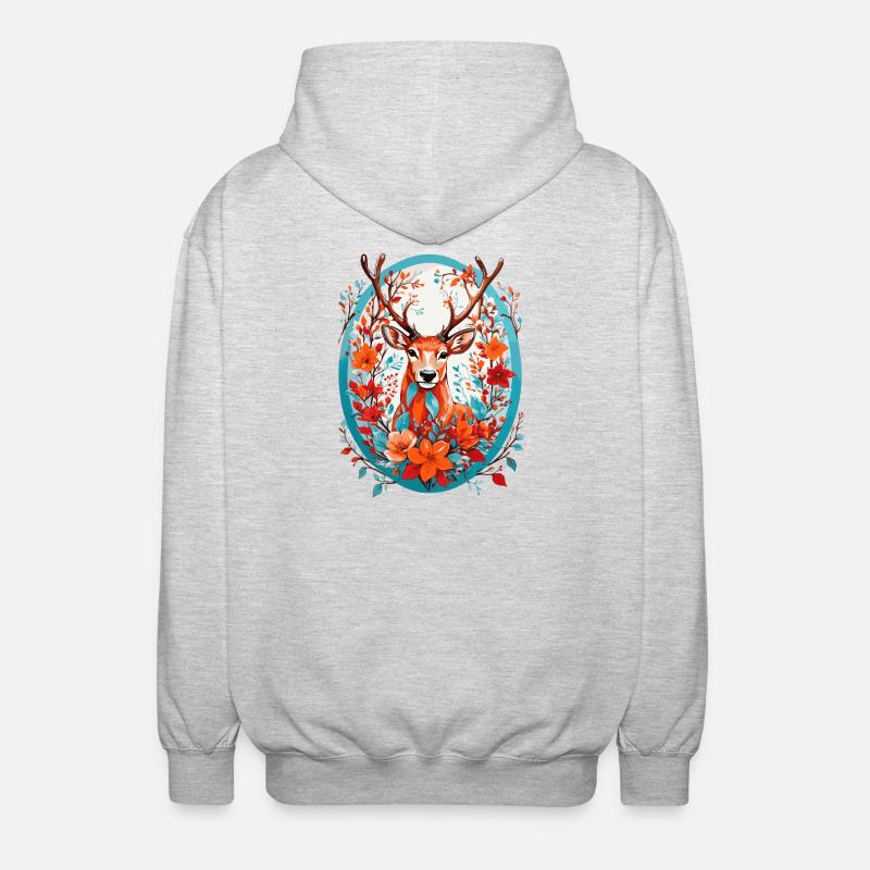 Hirsch mit Blumen - Unisex Kapuzenjacke - Hellgrau meliert