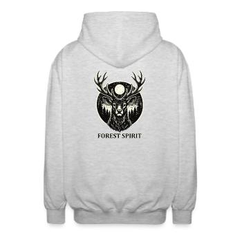 Forest Spirit – Hirsch im Woodcut Stil - Unisex Kapuzenjacke - Hellgrau meliert - Hinten - AI Model Male 185 light (185cm)
