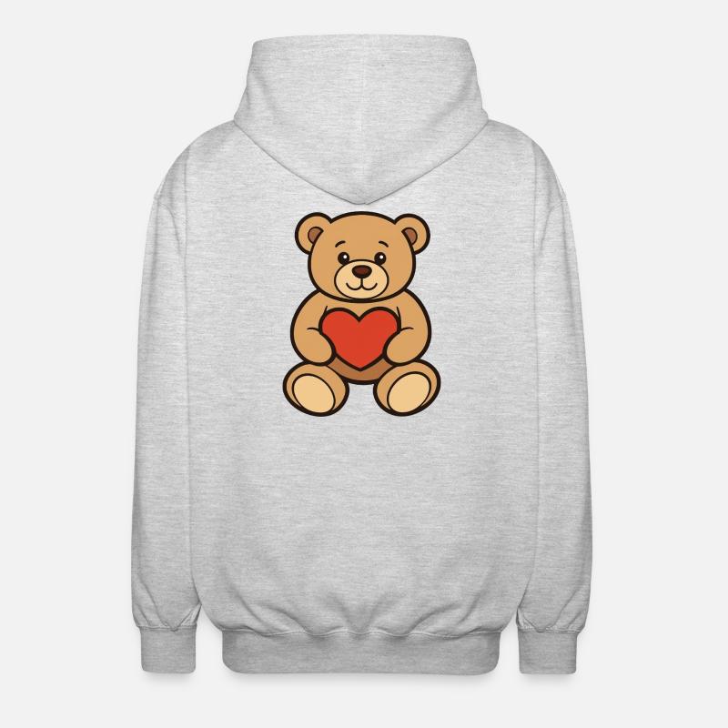 Teddy Bear with Heart Comic Art - Unisex Hooded Jacket - light heather grey