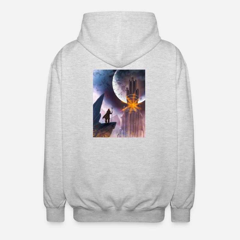 Moon and Fire Castle - Unisex Hooded Jacket - light heather grey