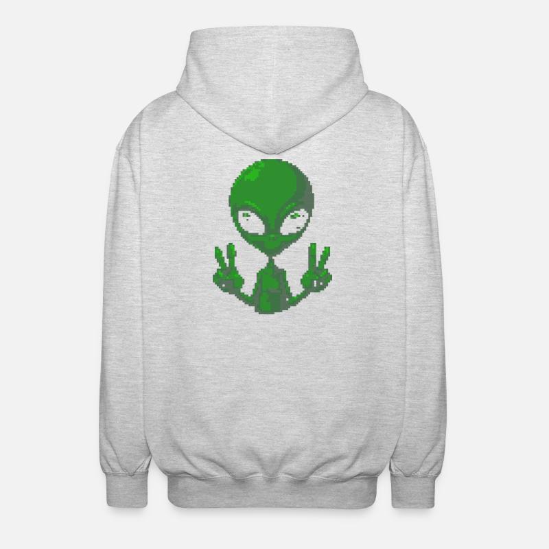 Pixel Alien Friedenszeichen-Tee - Unisex Kapuzenjacke - Hellgrau meliert