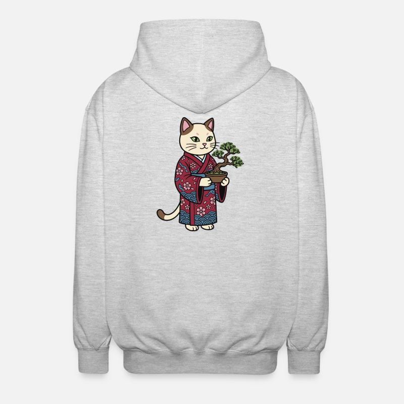 Chat japonais - Veste à capuche unisexe - gris clair chiné