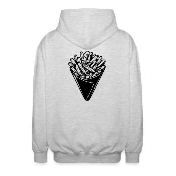 cornet_de_frites - Unisex Kapuzenjacke - Hellgrau meliert - Hinten - AI Model Male 185 light (185cm)