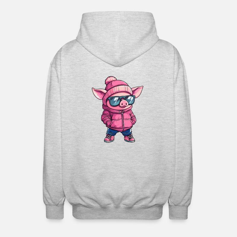 Schwein Cool Comic - Unisex Kapuzenjacke - Hellgrau meliert