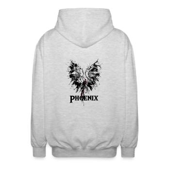 Phoenix aus der Asche Zeichnung Geschenkidee - Unisex Kapuzenjacke - Hellgrau meliert - Hinten - AI Model Male 185 light (185cm)