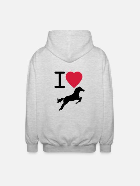 I Love Horses - Unisex Hooded Jacket - light heather grey