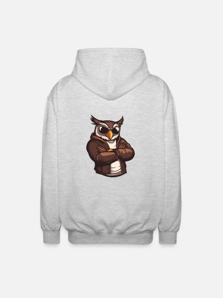 Eule Comic Cool - Unisex Kapuzenjacke - Hellgrau meliert