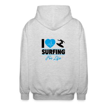 Ich liebe Surfen fürs Leben - Unisex Kapuzenjacke - Hellgrau meliert - Hinten - AI Model Male 185 light (185cm)