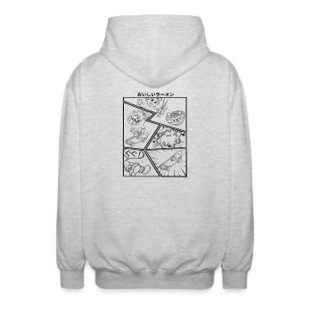 Chasing Ramen Cartoon - Unisex Kapuzenjacke - Hellgrau meliert - Hinten - AI Model Male 185 light (185cm)