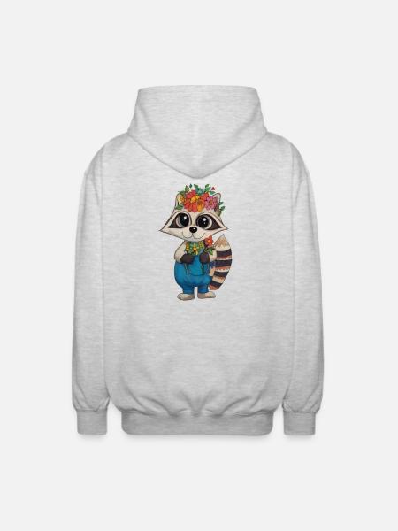 Flower Wreath Raccoon - Unisex Hooded Jacket - light heather grey