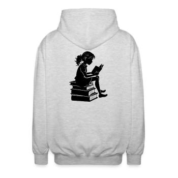Lecture féminine - Veste à capuche unisexe - gris clair chiné - Dos - AI Model Male 185 light (185cm)
