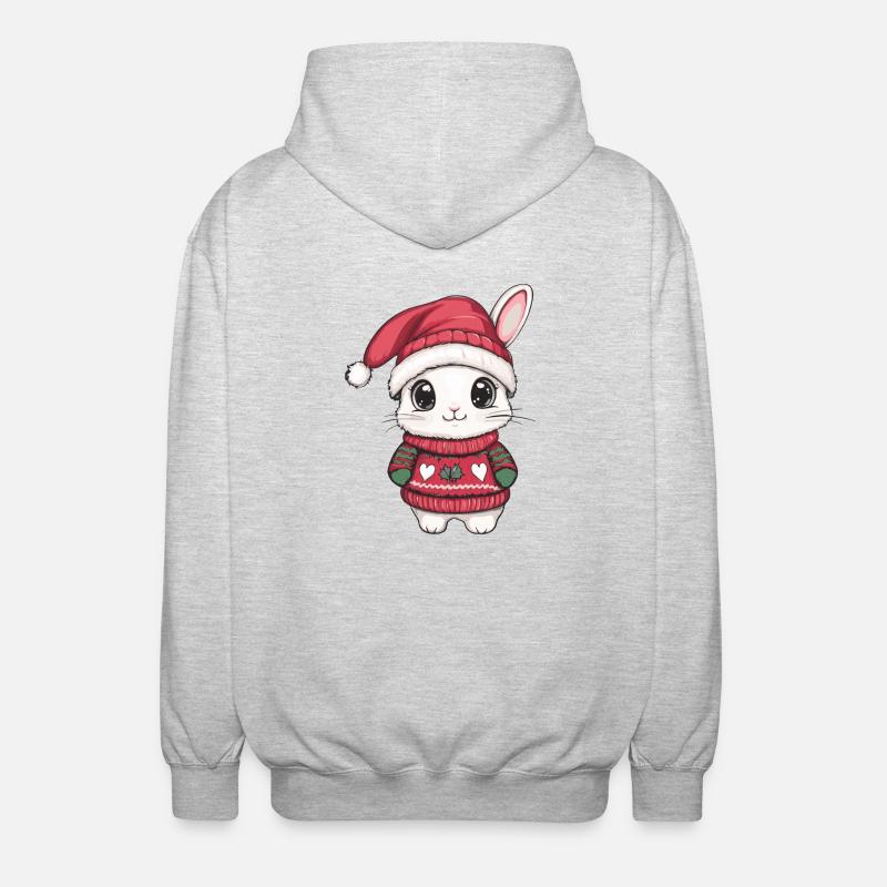 Hase Weihnachten Comic - Unisex Kapuzenjacke - Hellgrau meliert