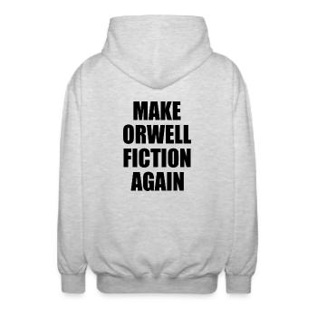 make orwell fiction again - Unisex Hooded Jacket - light heather grey - Back - AI Model Male 185 light (185cm)
