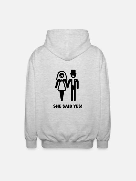 She said yes! (Wedding / Marriage) - Unisex Hooded Jacket - light heather grey