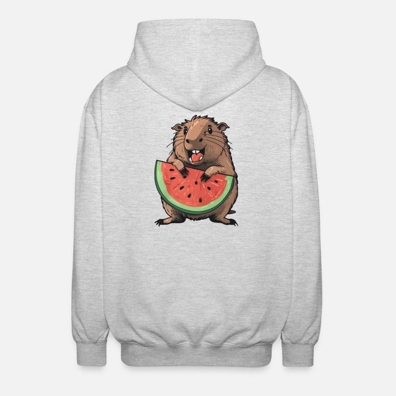 Capybara isst Wassermelone - Unisex Kapuzenjacke - Hellgrau meliert