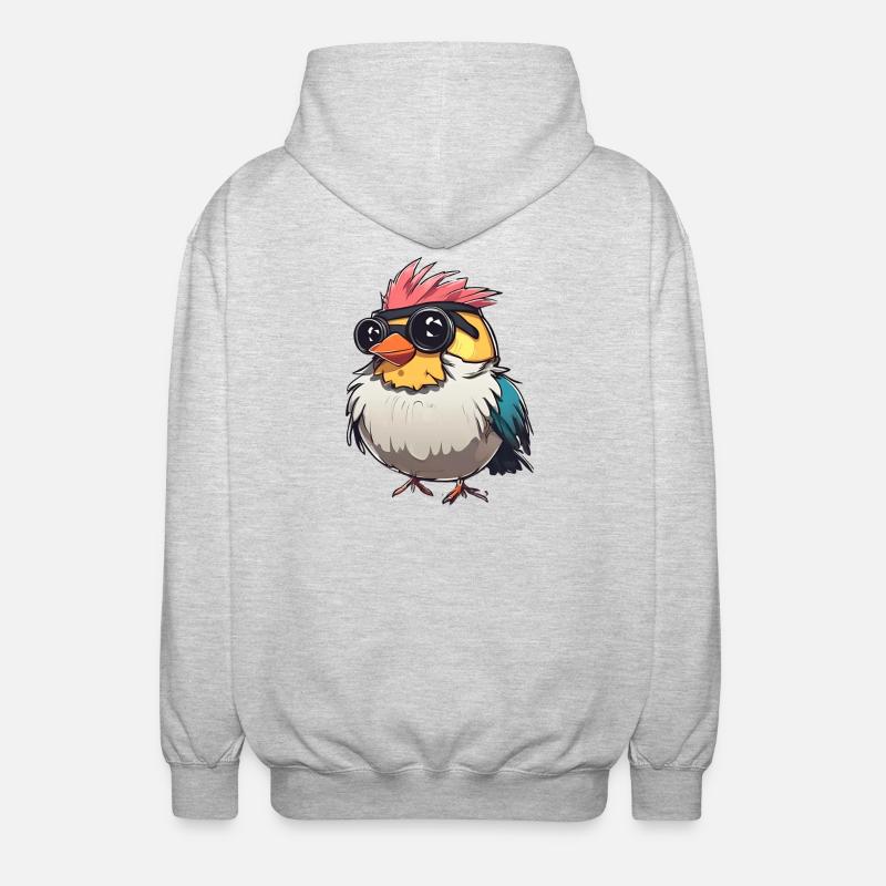Bunte Techno-Vogel-Illustration - Unisex Kapuzenjacke - Hellgrau meliert