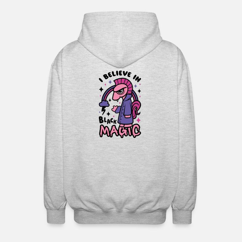 Grumpy Dark Pony Believes in Black Magic - Unisex Hooded Jacket - light heather grey