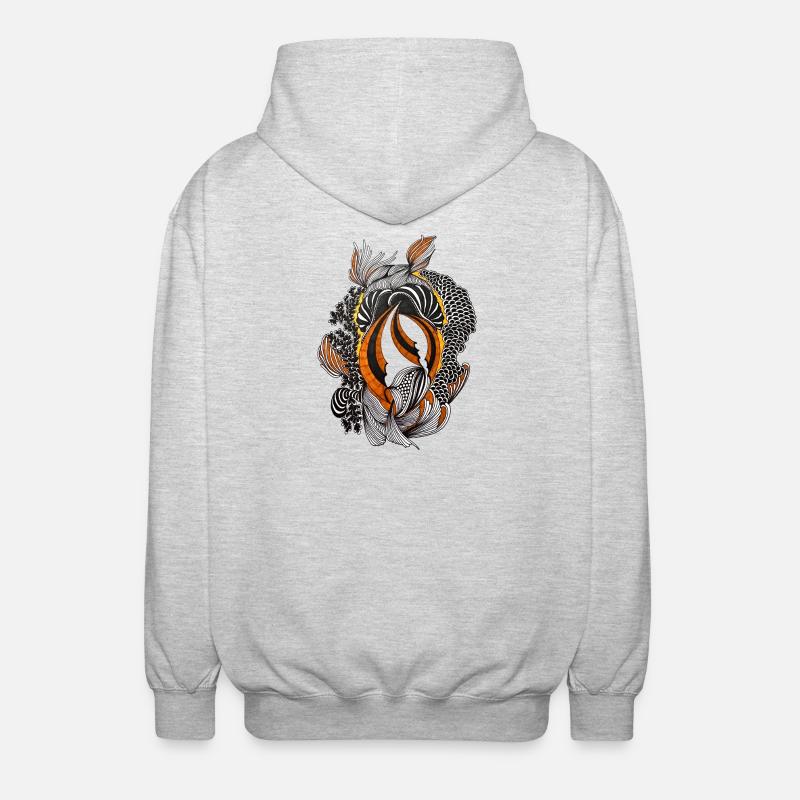 Orange Black Abstract Feather Pattern - Unisex Hooded Jacket - light heather grey