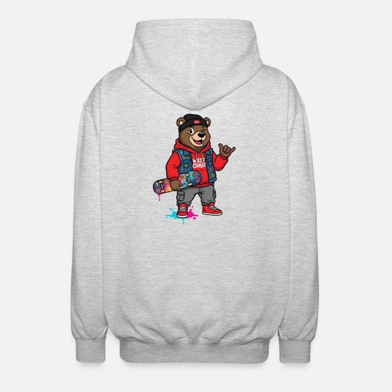 Wave Bear Skateboard Graffiti Pullover Hoodie - Unisex Hooded Jacket - light heather grey