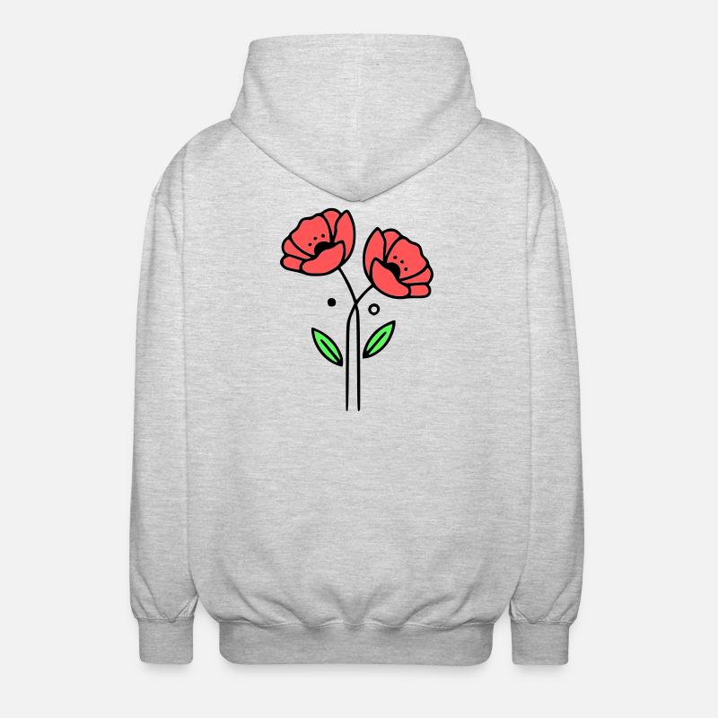 mohnblume-mohnblumen-minimalistisch-line-art-5 - Unisex Kapuzenjacke - Hellgrau meliert
