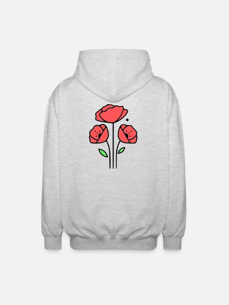 Poppy-Poppies-Minimalist-Line-Art-1 - Unisex Hooded Jacket - light heather grey