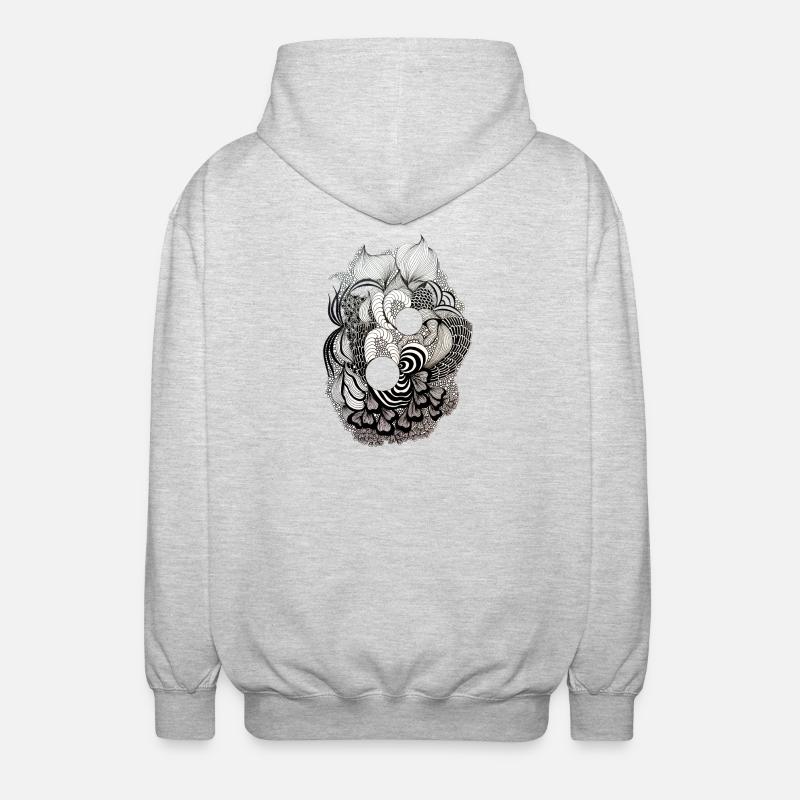 Black and White Flower Ring Pattern - Unisex Hooded Jacket - light heather grey