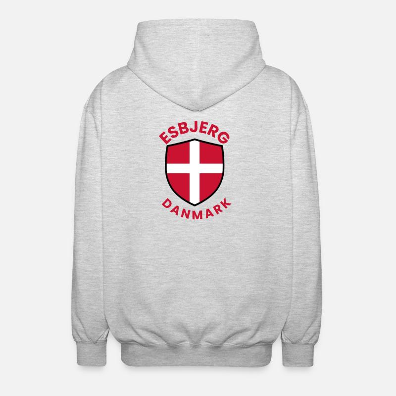 Esbjerg Denmark Shield with Danish flag - Unisex Hooded Jacket - light heather grey