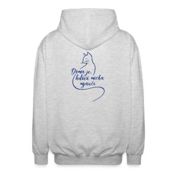 Doma je, hźež micka mjawči. - Unisex Hooded Jacket - light heather grey - Back - AI Model Male 185 light (185cm)
