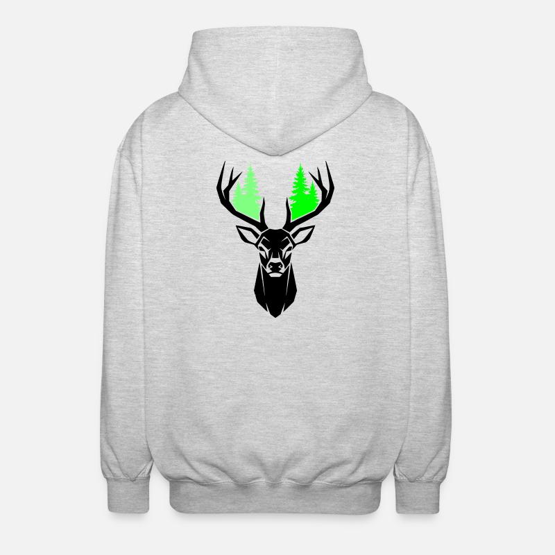 Deer Head Fir Trees Natural Green - Unisex Hooded Jacket - light heather grey