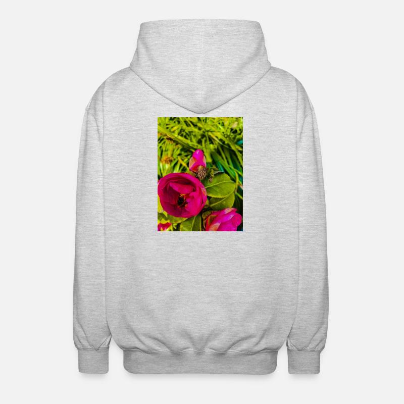 Roses roses dans le jardin vert - Veste à capuche unisexe - gris clair chiné